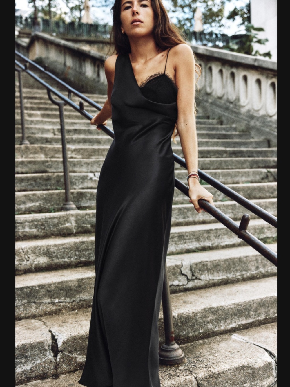 Black Lace Satin-Effect Slip Skirt From Zara Size Medium